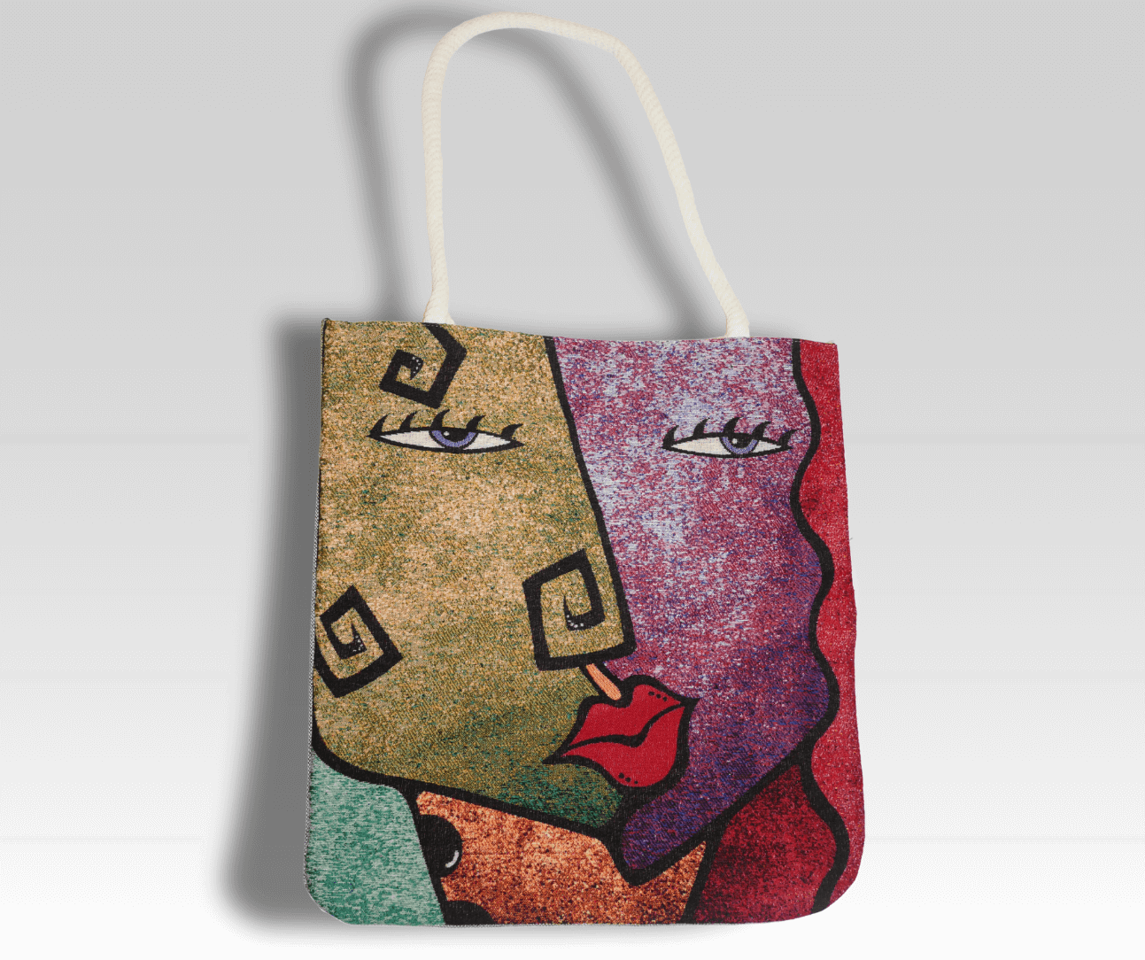 Projekttasche mit Motiv – z. B. bunte Katze | 60% Baumwolle, 40% Polyester | Für Strick- & Häkelprojekte