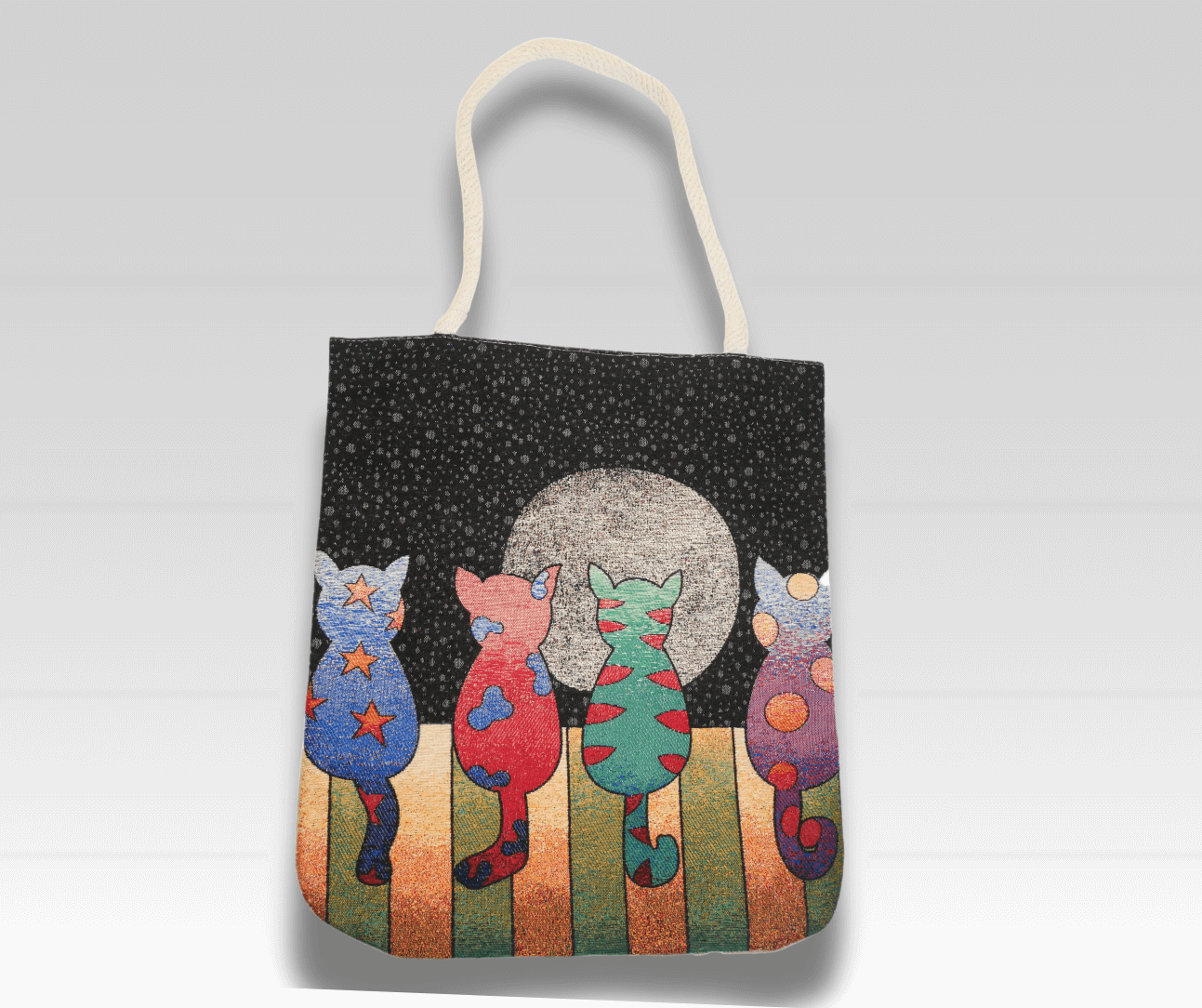 Projekttasche mit Motiv – z. B. bunte Katze | 60% Baumwolle, 40% Polyester | Für Strick- & Häkelprojekte