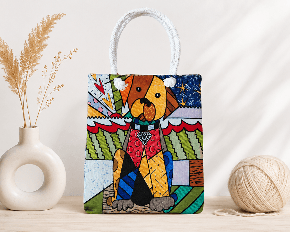 Projekttasche mit Motiv – z. B. bunte Katze | 60% Baumwolle, 40% Polyester | Für Strick- & Häkelprojekte