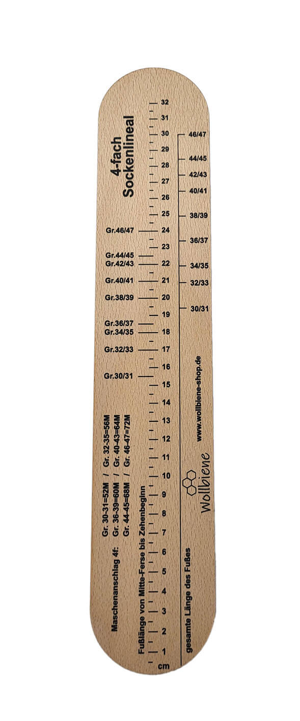 Sockenlineal aus Holz 4-fach und 6-fach Sockenlehre einfach richtige Größe stricken