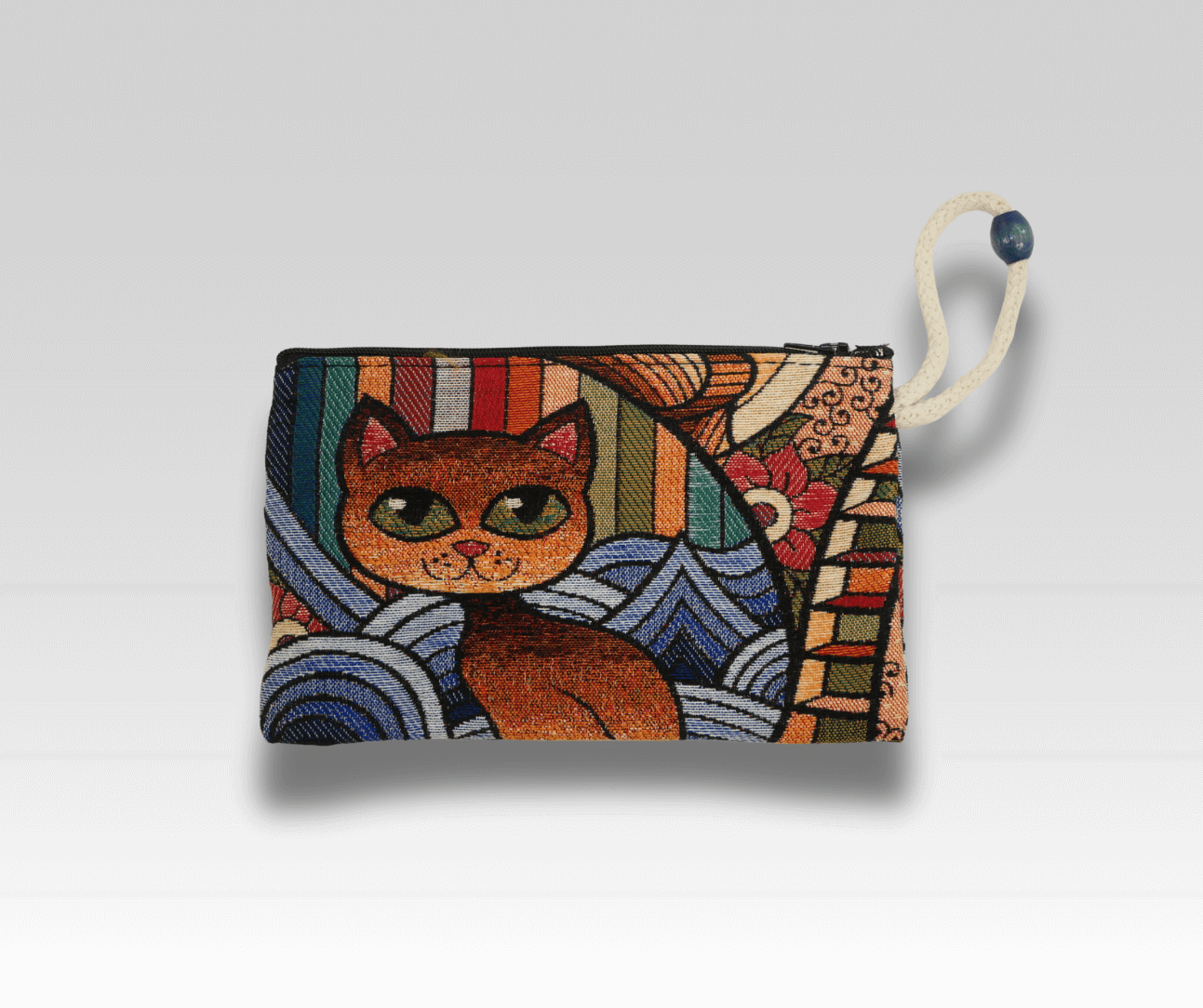 Zubehörtasche mit Motiv – z. B. bunte Katze | Für Strick- & Häkelprojekte