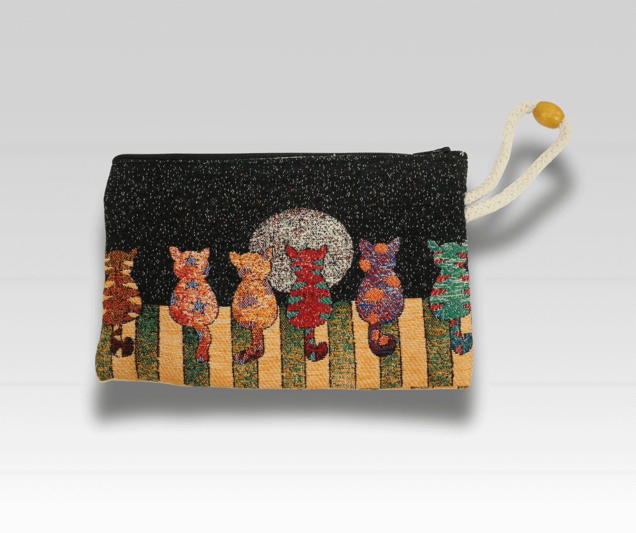 Zubehörtasche mit Motiv – z. B. bunte Katze | Für Strick- & Häkelprojekte