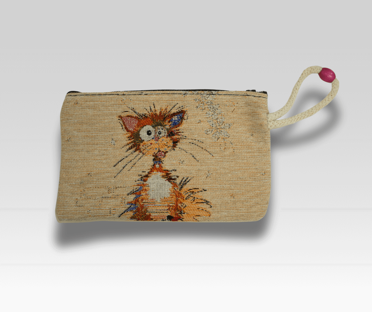 Zubehörtasche mit Motiv – z. B. bunte Katze | Für Strick- & Häkelprojekte