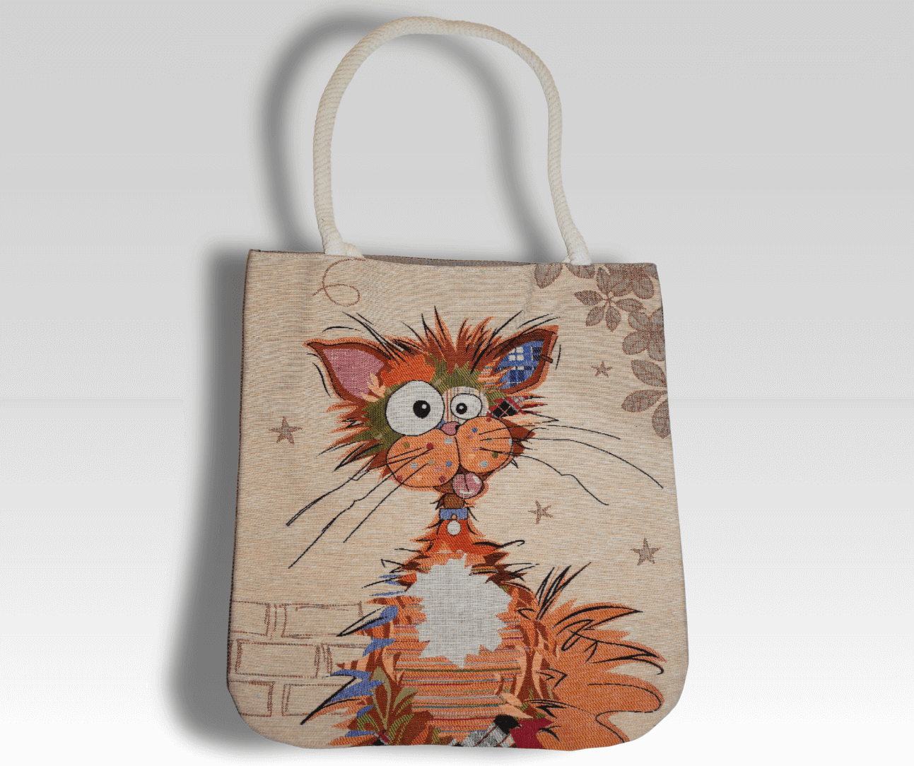 Projekttasche mit Motiv – z. B. bunte Katze | 60% Baumwolle, 40% Polyester | Für Strick- & Häkelprojekte